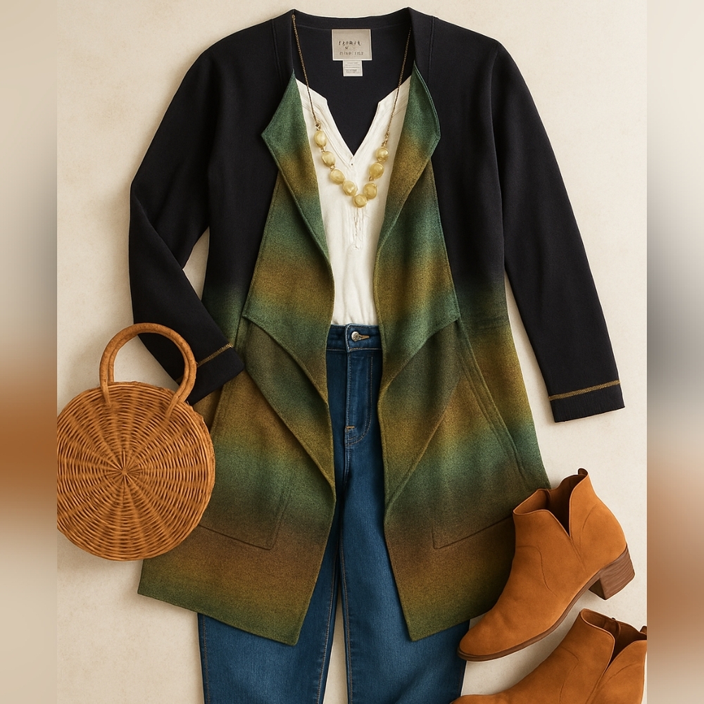VTG Curio Open Front Ombre Cardigan Sweater – Size Small